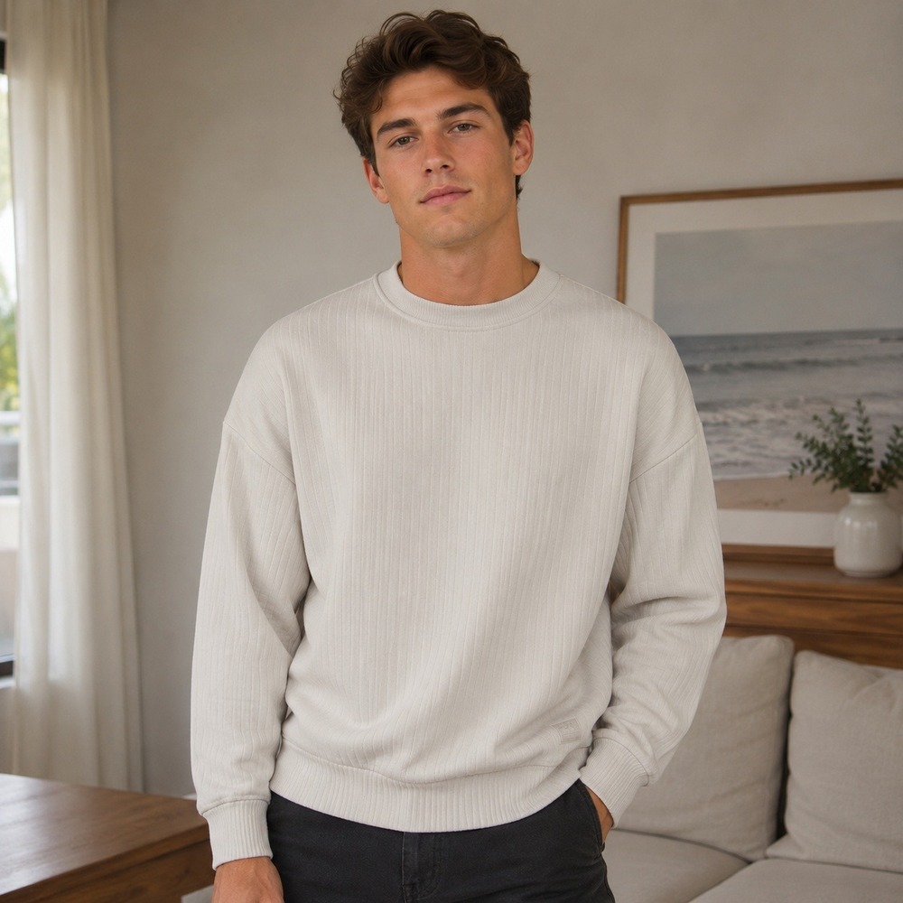 NWT Men's SAINTS‎ Beige Ribbed Crewneck Sweatshirt S